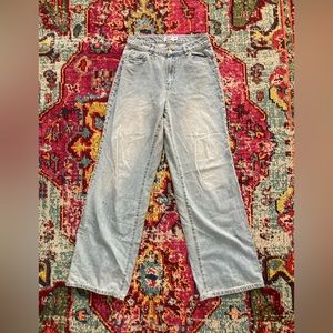 Tiger Mist Low Rise Light Wash Faded Baggy Wide Leg Jeans with Stud Detail